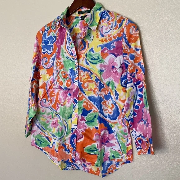 LAUREN RALPH LAUREN | watercolor floral print button down shirt - Picture 2 of 8